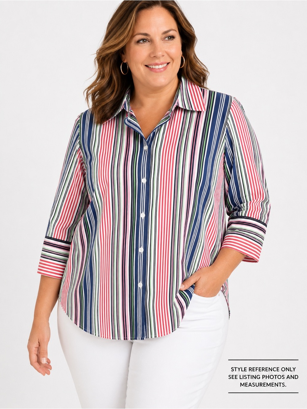 Talbots 18WP Petite Multicolor Striped Cotton Button Front Shirt